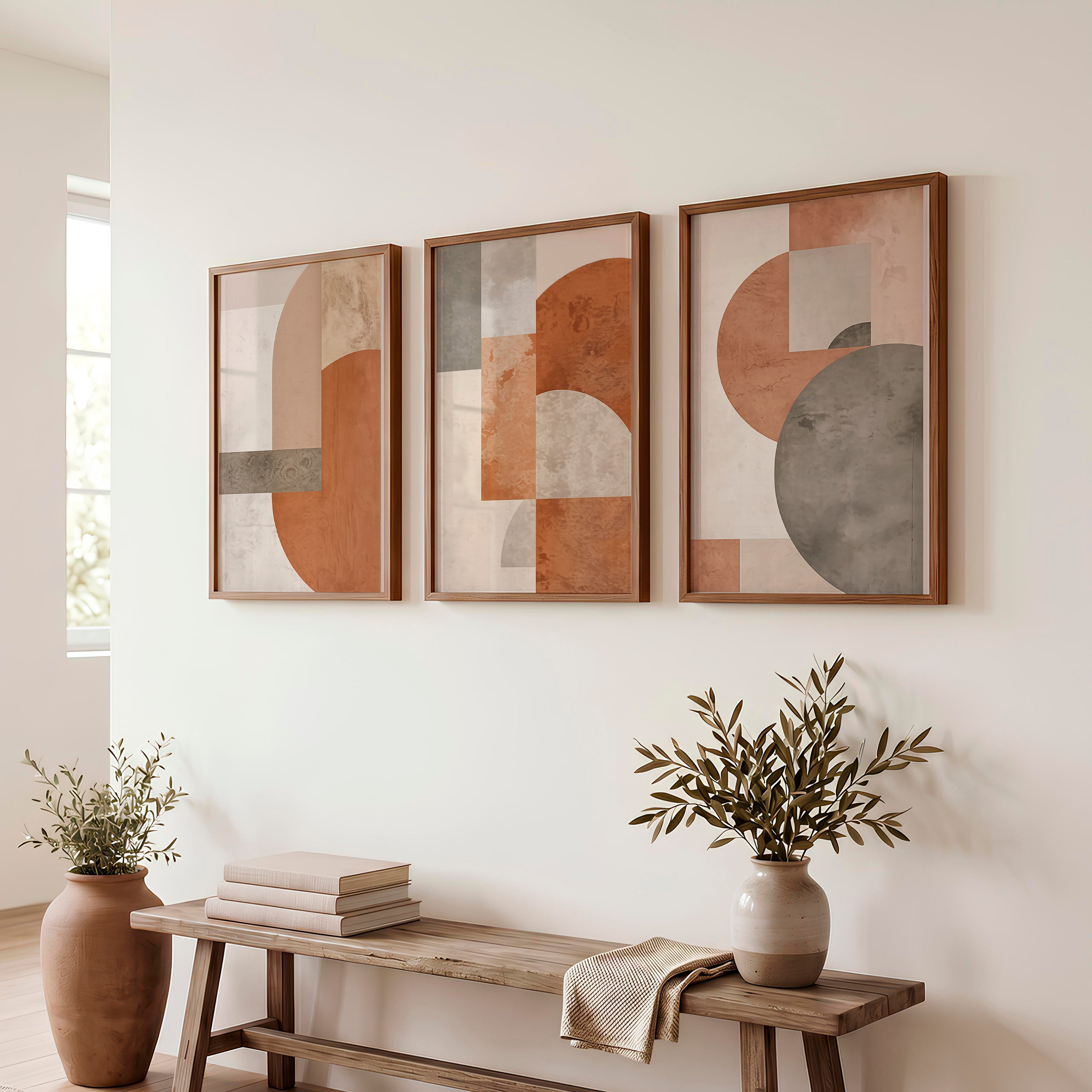 Layered Arches Japandi Style Art in Earth Tones - Dark Brown Framed Poster No Border - Artworksets