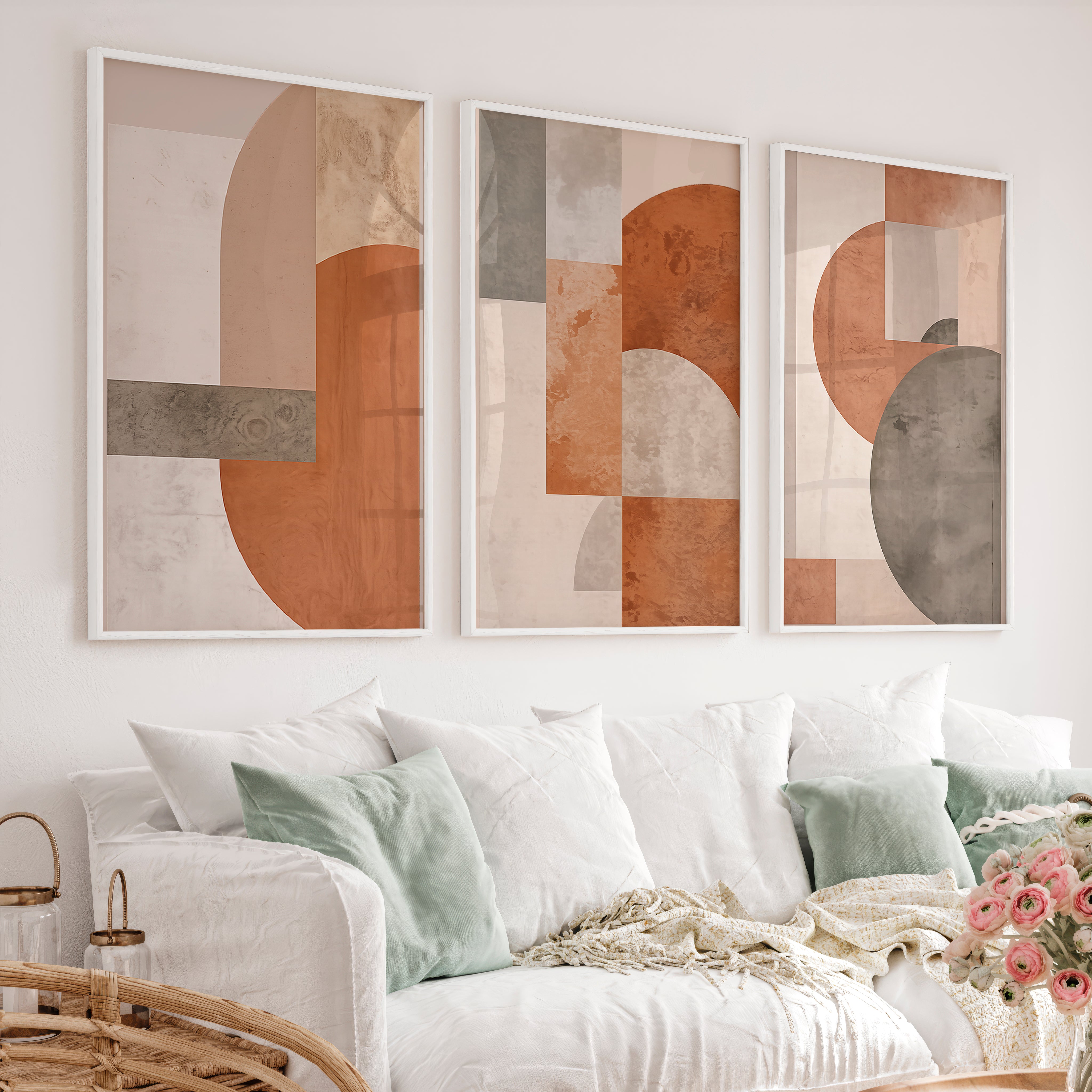 Layered Arches Japandi Style Art in Earth Tones - White Framed Poster No Border - Artworksets