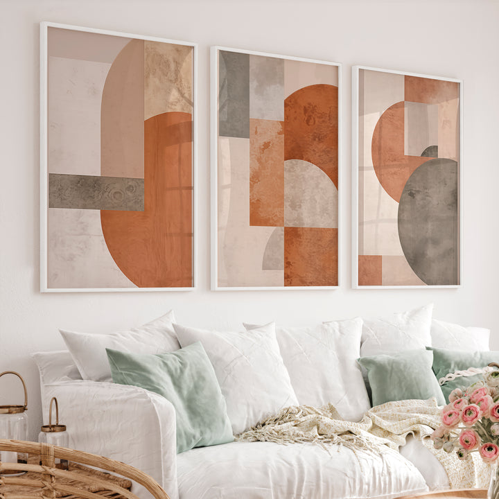 Layered Arches Japandi Style Art in Earth Tones - White Framed Poster No Border - Artworksets