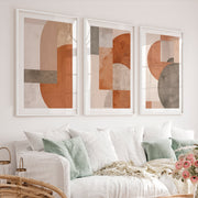 Layered Arches Japandi Style Art in Earth Tones - White Framed Poster with White Border - Artworksets
