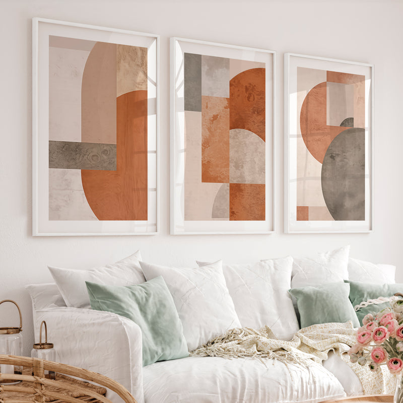 Layered Arches Japandi Style Art in Earth Tones - White Framed Poster with White Border - Artworksets