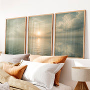 Calm Ocean Sunrise Japandi Style Art - Natural Wood Framed Poster No Border - Artworksets