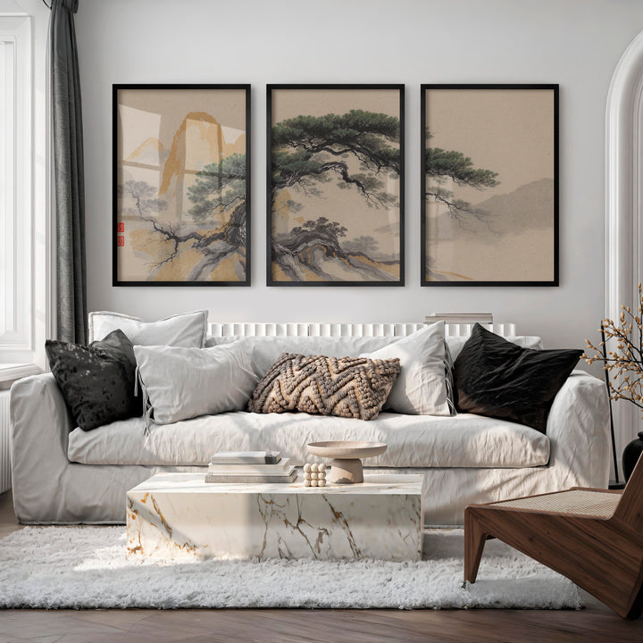 Twisted Pine japandi style art - Black Framed Poster No Border - Artworksets