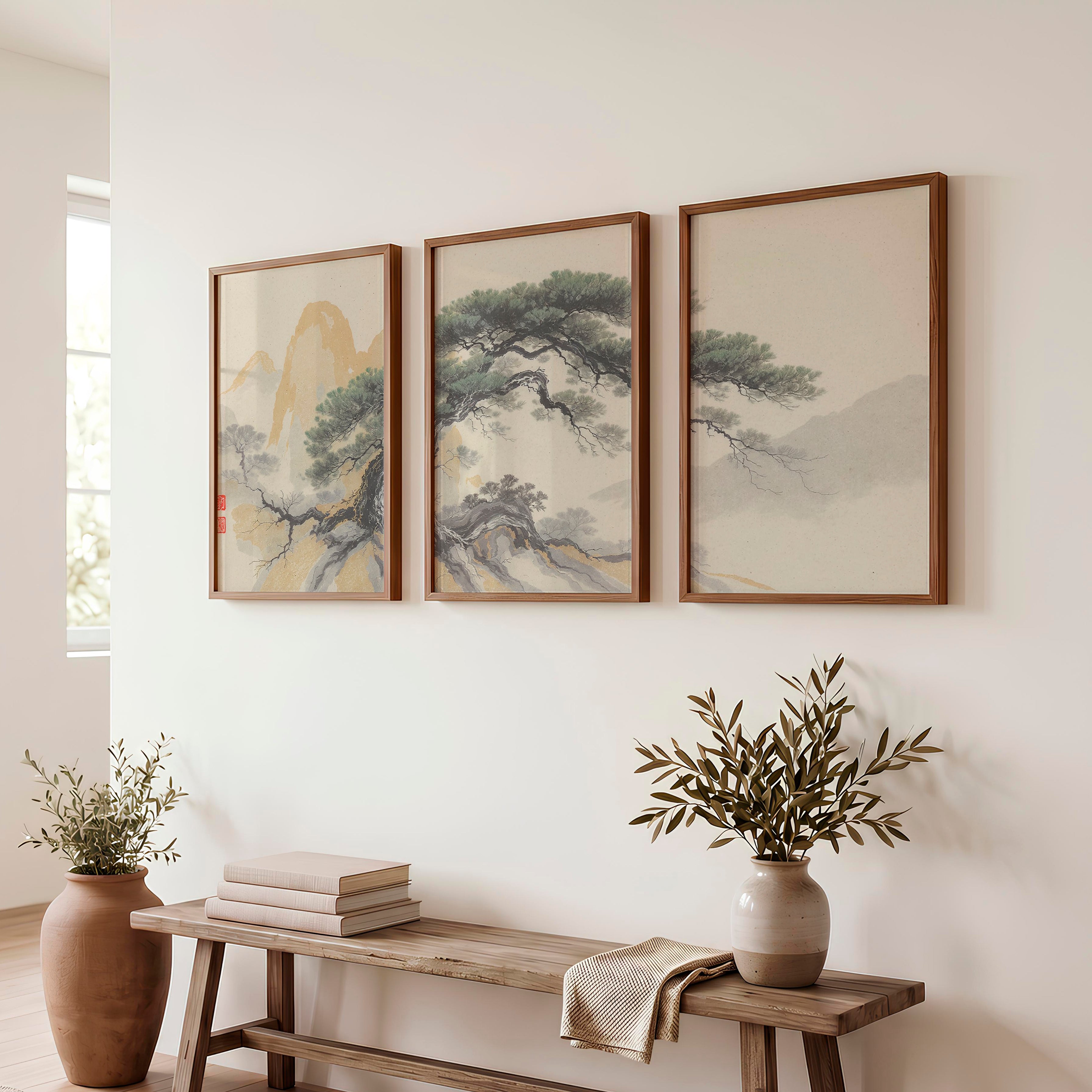 Twisted Pine japandi style art - Dark Brown Framed Poster No Border - Artworksets
