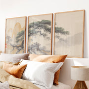 Twisted Pine japandi style art - Natural Wood Framed Poster No Border - Artworksets