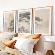 Twisted Pine japandi style art- Natural Wood Framed Poster with White Border - Artworksets