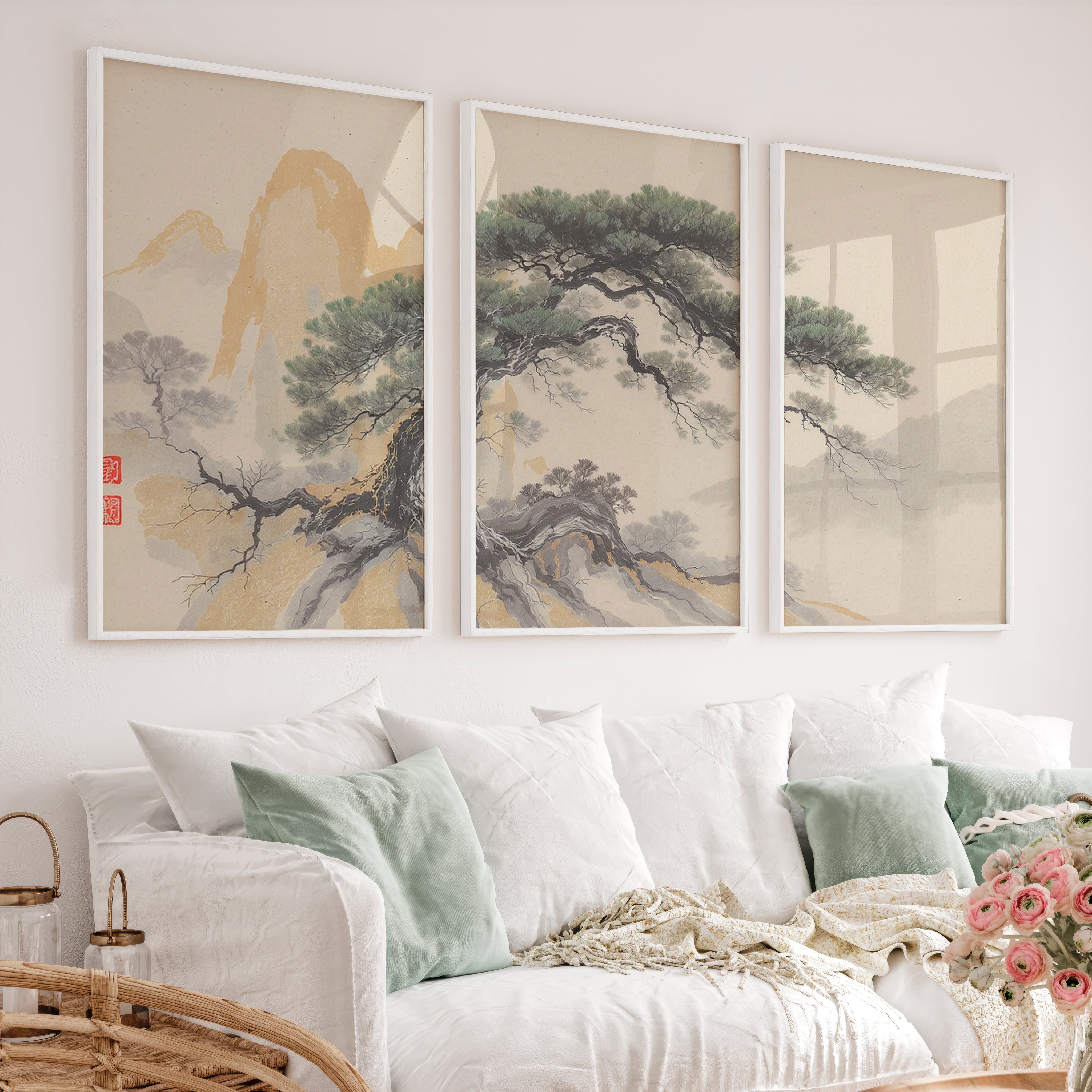 Twisted Pine japandi style art - White Framed Poster No Border - Artworksets