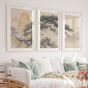 Twisted Pine japandi style art - White Framed Poster with White Border - Artworksets