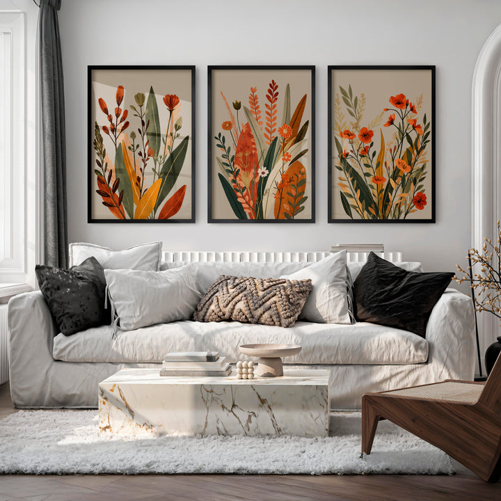 Wildflower Meadow japandi style art - Black Framed Poster No Border - Artworksets