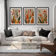 Wildflower Meadow japandi style art - Black Framed Poster with White Border - Artworksets
