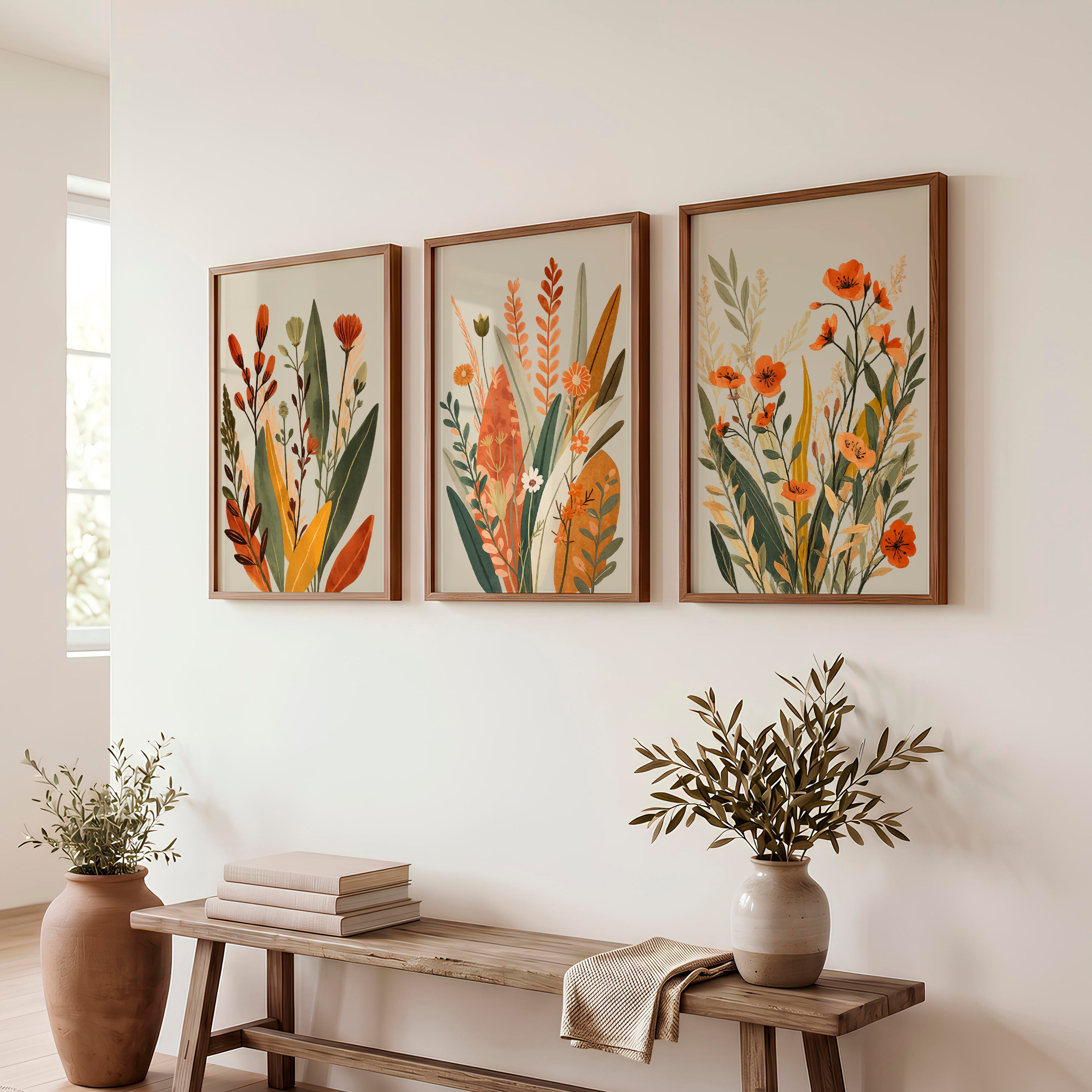 Wildflower Meadow japandi style art - Dark Brown Framed Poster No Border - Artworksets