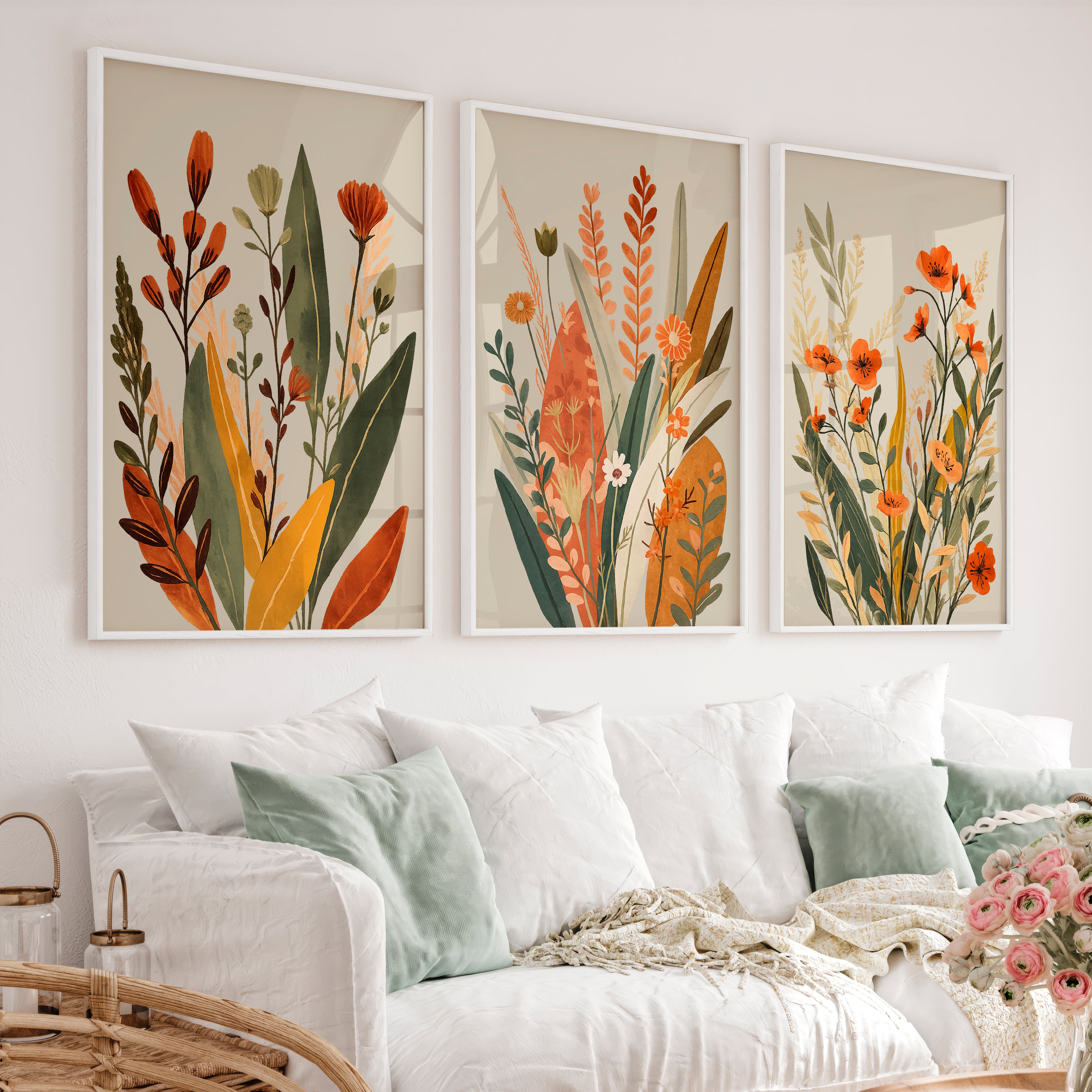 Wildflower Meadow japandi style art - White Framed Poster No Border - Artworksets