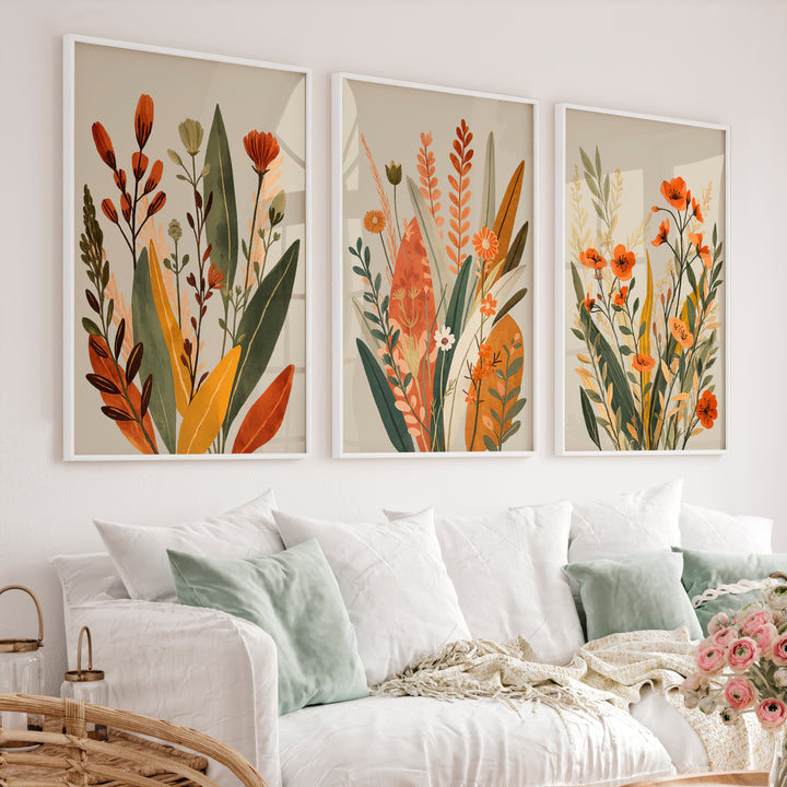 Wildflower Meadow japandi style art - White Framed Poster No Border - Artworksets