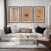 Lotus Moon Japandi Style Artwork - Black Framed Poster with White Border - Artworksets