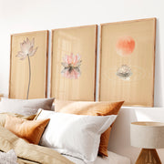 Lotus Moon Japandi Style Artwork - Natural Wood Framed Poster No Border - Artworksets