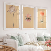 Lotus Moon Japandi Style Artwork - White Framed Poster with White Border - Artworksets