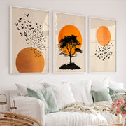 japandi style artwork Silhouetted Tree at Sunset - White Framed Poster No Border - Artworksets