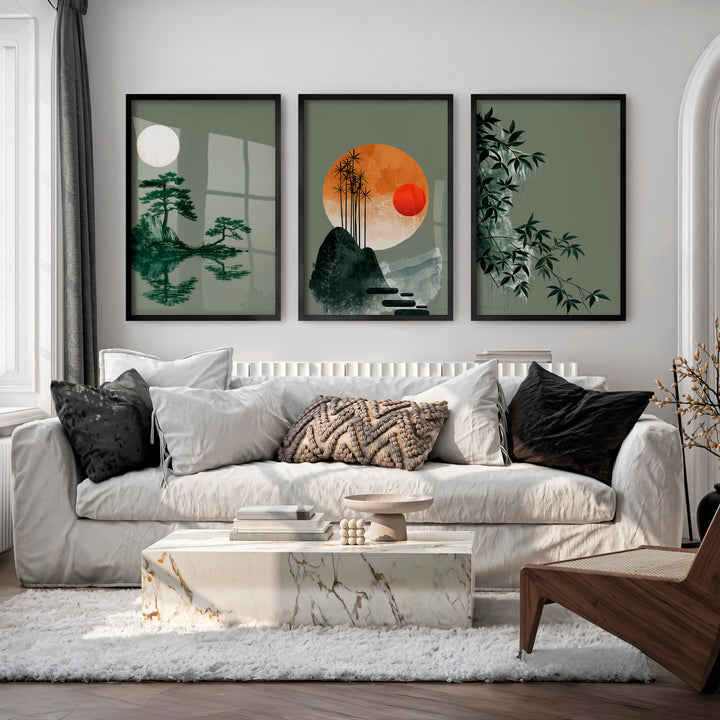 Bamboo Horizon Japandi Style Decor - Black Framed Poster No Border - Artworksets
