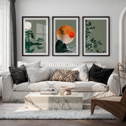 Bamboo Horizon Japandi Style Decor - Black Framed Poster with White Border - Artworksets