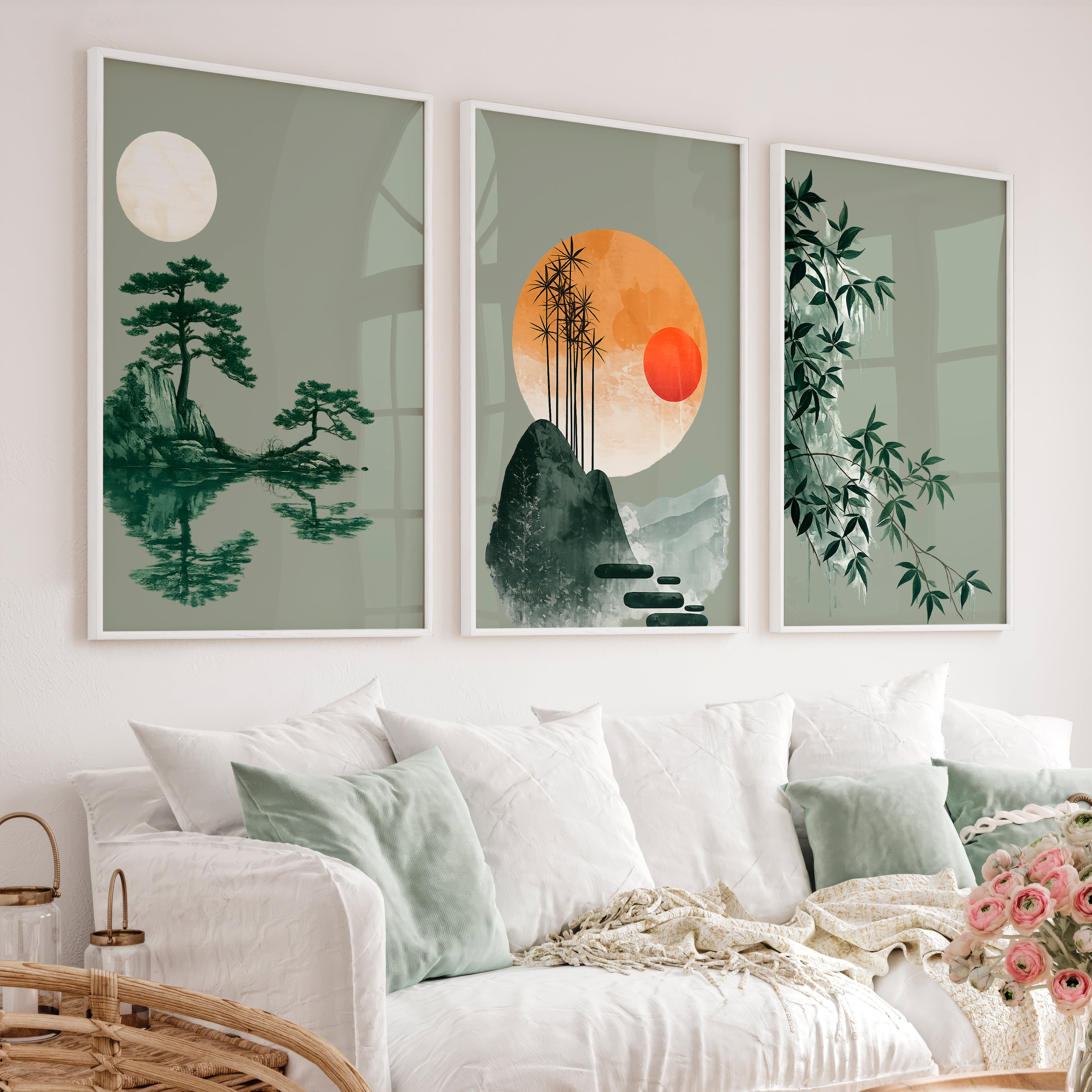 Bamboo Horizon Japandi Style Decor - White Framed Poster No Border - Artworksets