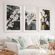 Cherry Blossom Branches japandi style decor - White Framed Poster with White Border - Artworksets