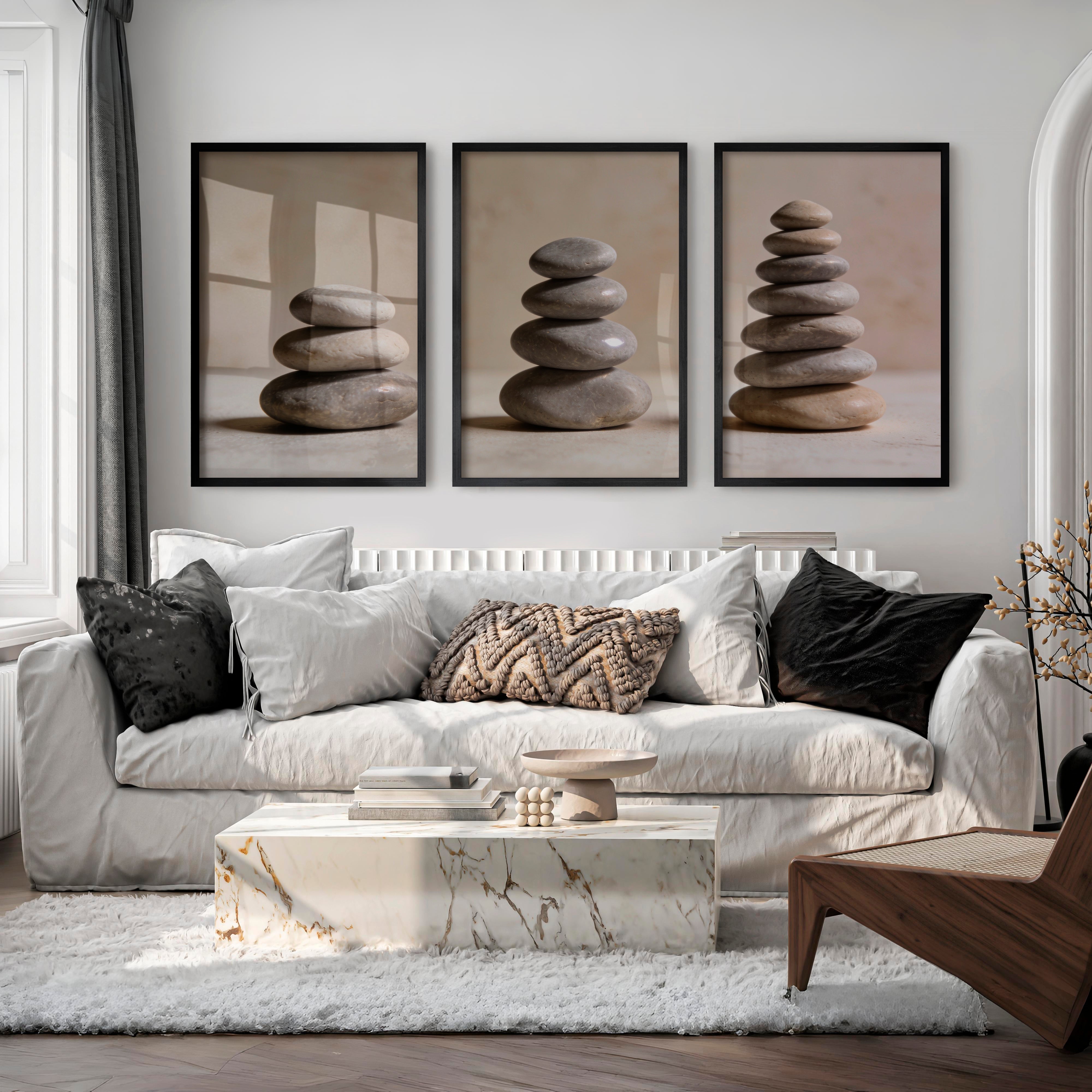 Balanced Stone japandi style decor Wall Art - Black Framed Poster No Border - Artworksets