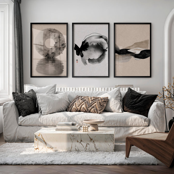 Minimal Butterfly Wall Art for japandi style interior design - Black Framed Poster No Border - Artworksets