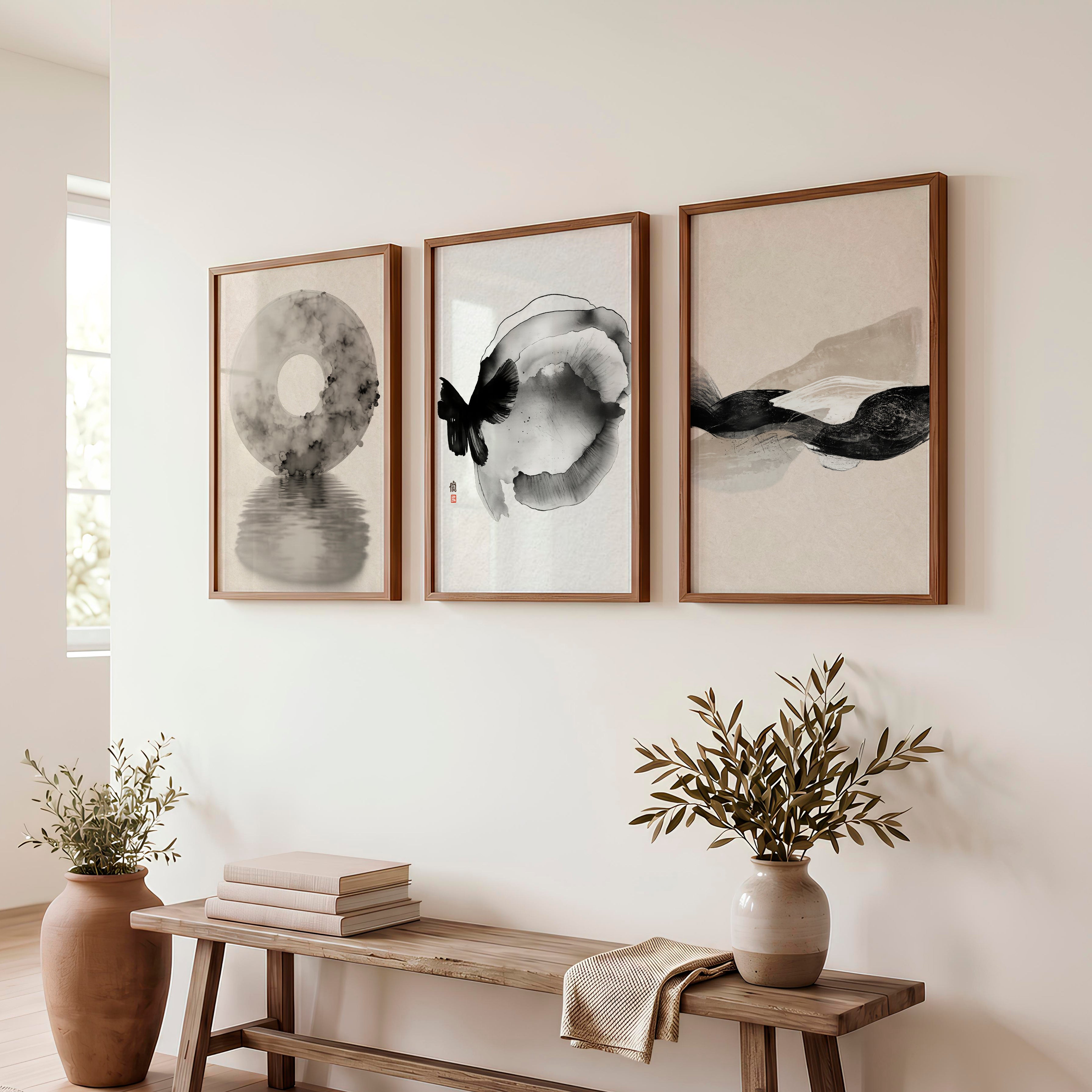 Minimal Butterfly Wall Art for japandi style interior design - Dark Brown Framed Poster No Border - Artworksets