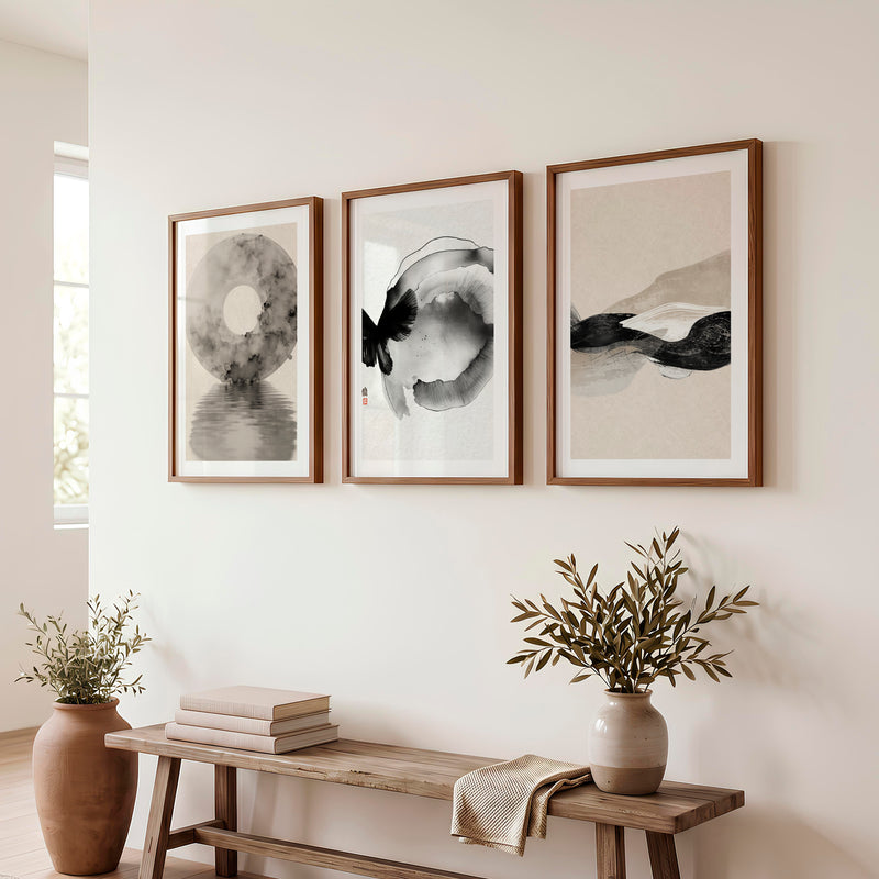 Minimal Butterfly Wall Art for japandi style interior design - Dark Brown Framed Poster with White Border - Artworksets