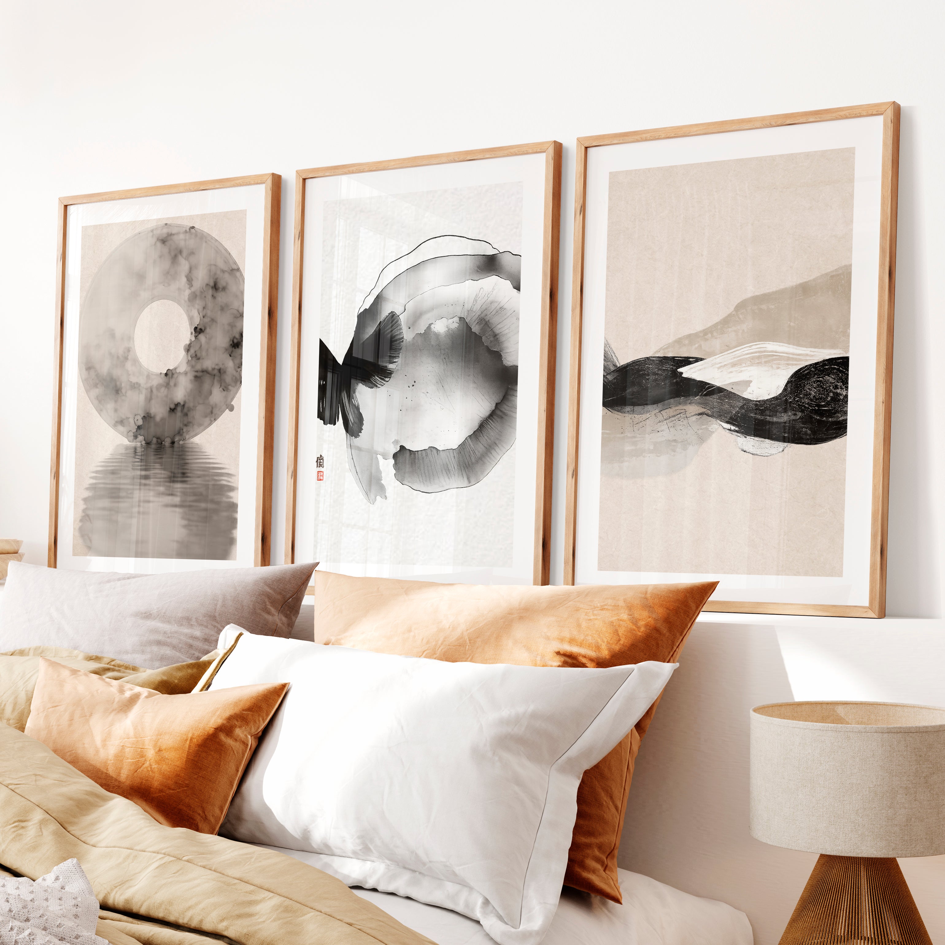 Minimal Butterfly Wall Art for japandi style interior design- Natural Wood Framed Poster with White Border - Artworksets