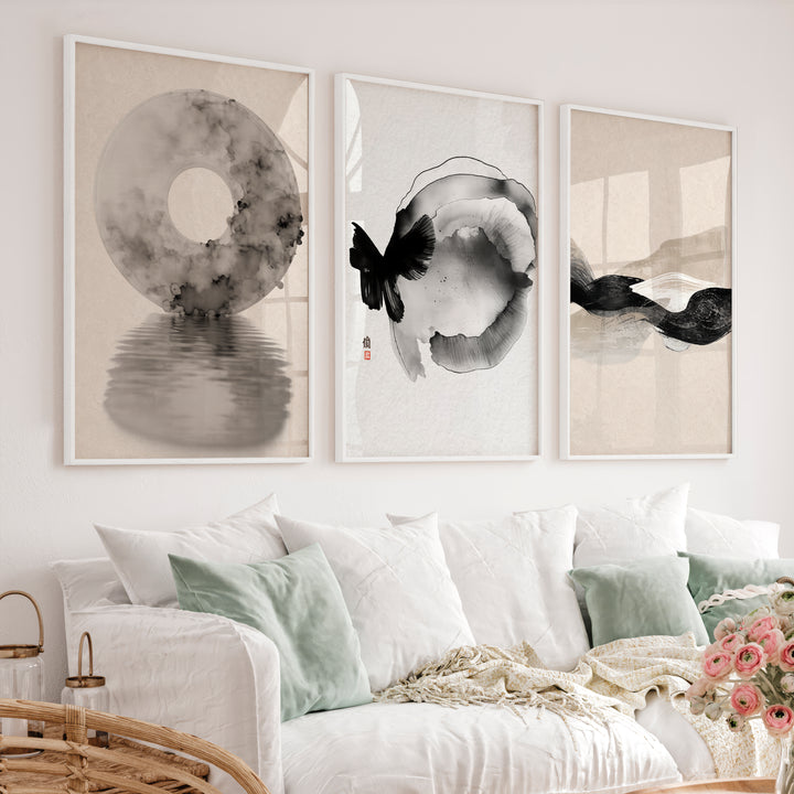 Minimal Butterfly Wall Art for japandi style interior design - White Framed Poster No Border - Artworksets