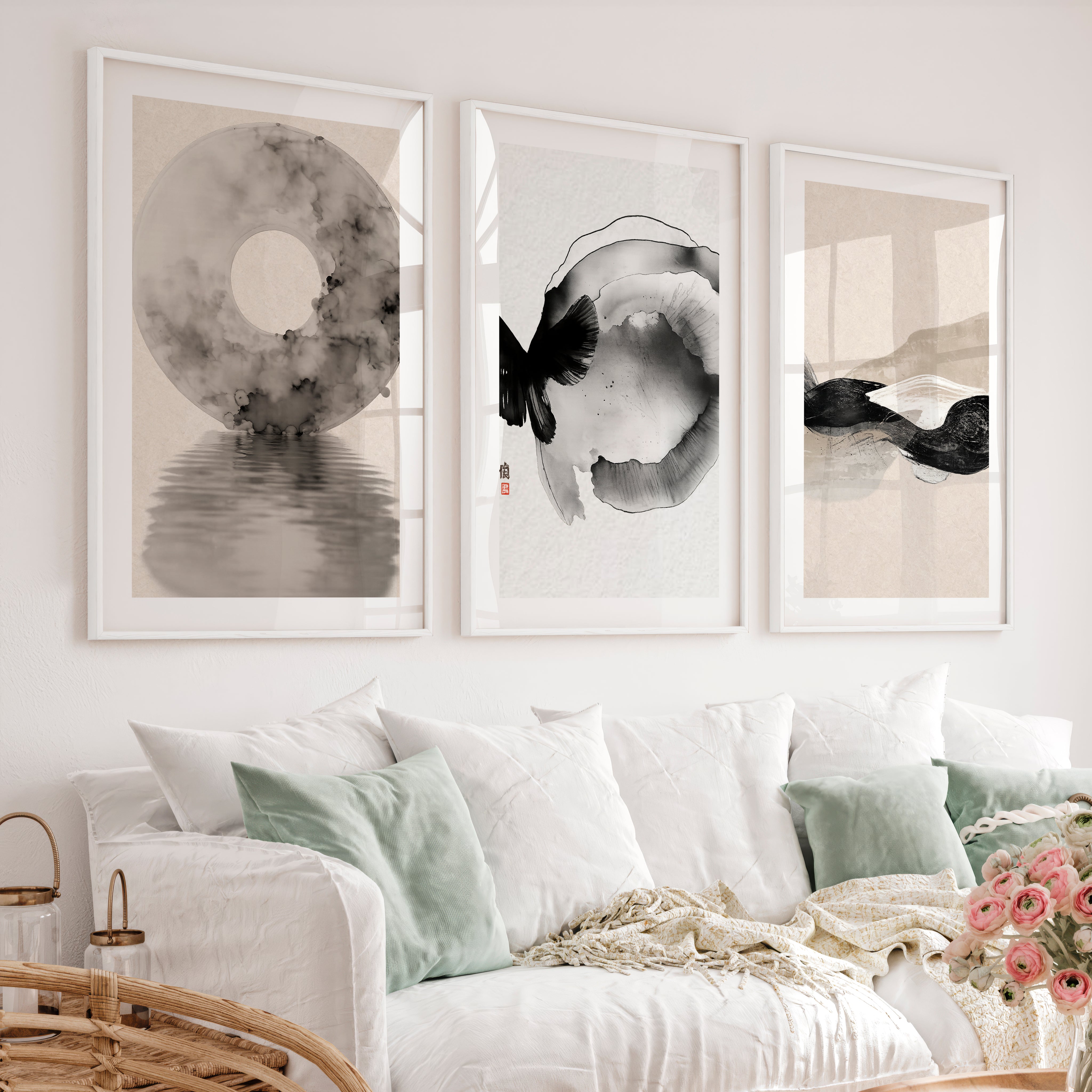 Minimal Butterfly Wall Art for japandi style interior design - White Framed Poster with White Border - Artworksets