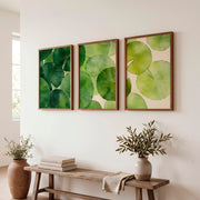 Layered Green Leaf Watercolor for japandi style interior design - Dark Brown Framed Poster No Border - Artworksets