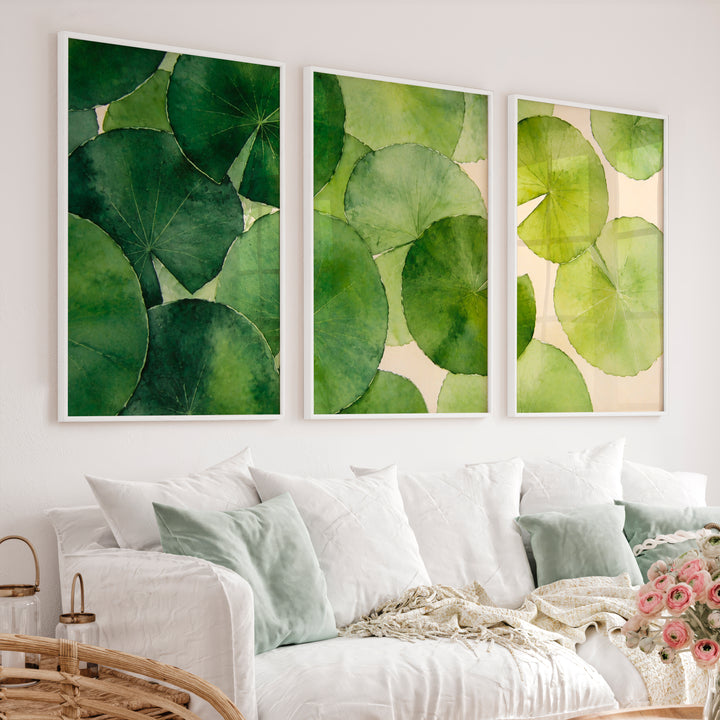 Layered Green Leaf Watercolor for japandi style interior design - White Framed Poster No Border - Artworksets
