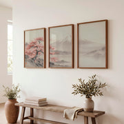 Cherry Blossom Fuji Landscape for japandi style interior - Dark Brown Framed Poster No Border - Artworksets