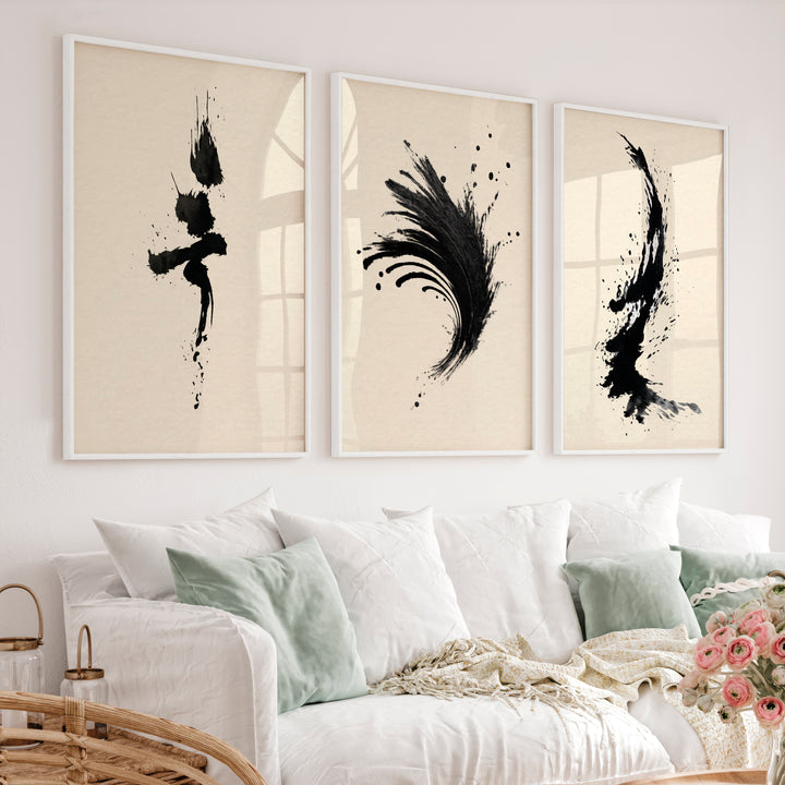 Expressive Ink Brush Wall Art for japandi style interior - White Framed Poster No Border - Artworksets