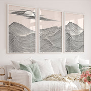 Black Line Mountains japandi style Wall Art - White Framed Poster No Border - Artworksets