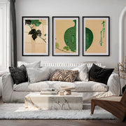 Green Vase Japandi Style Room Wall Art - Black Framed Poster with White Border - Artworksets