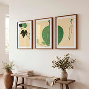 Green Vase Japandi Style Room Wall Art - Dark Brown Framed Poster with White Border - Artworksets