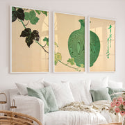 Green Vase Japandi Style Room Wall Art - White Framed Poster No Border - Artworksets