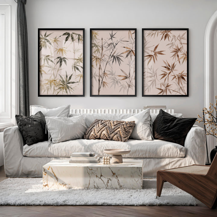 Layered Bamboo japandi wall art - Black Framed Poster No Border - Artworksets