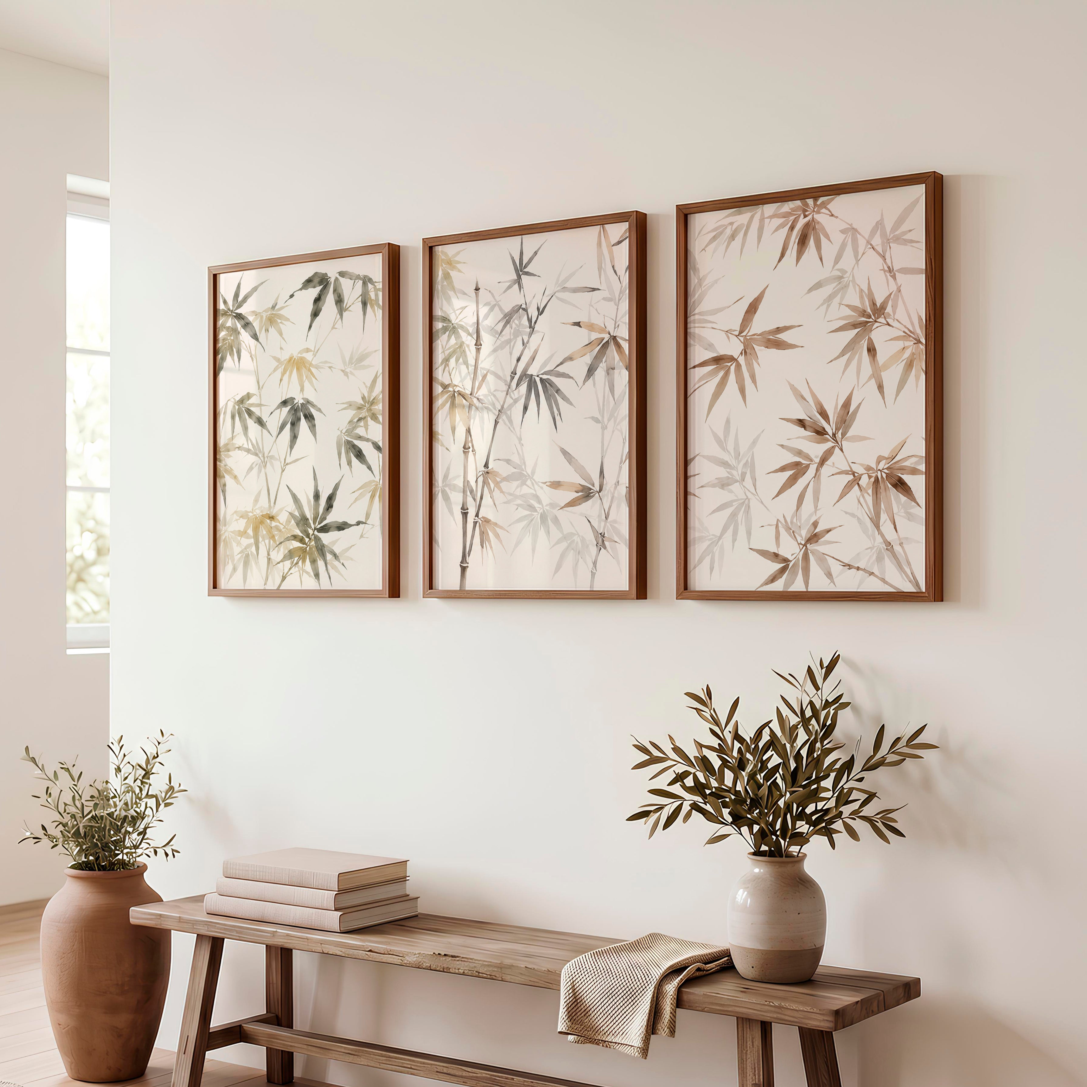 Layered Bamboo japandi wall art - Dark Brown Framed Poster No Border - Artworksets