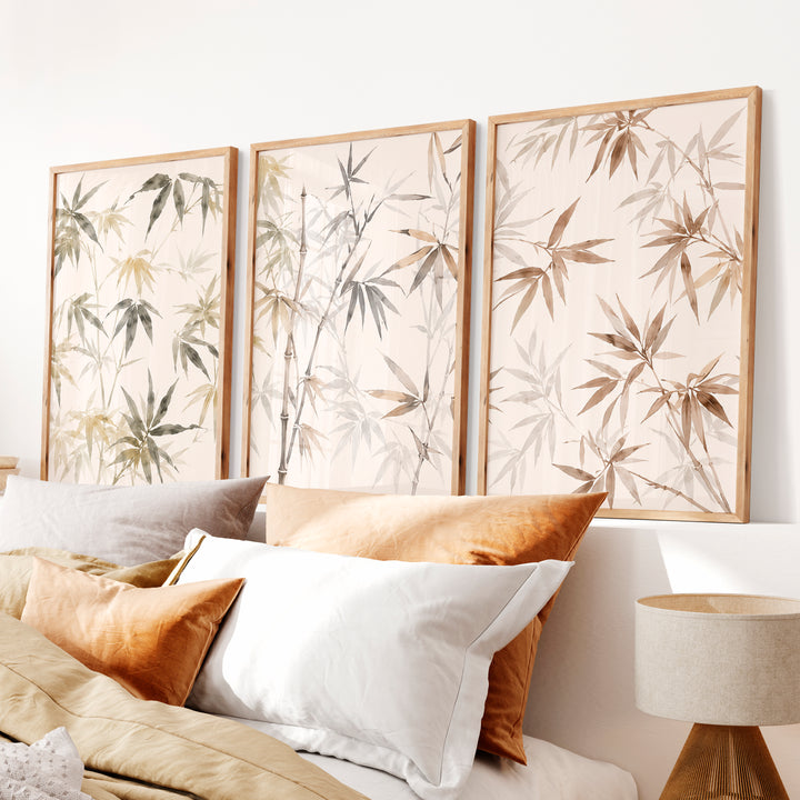 Layered Bamboo japandi wall art - Natural Wood Framed Poster No Border - Artworksets