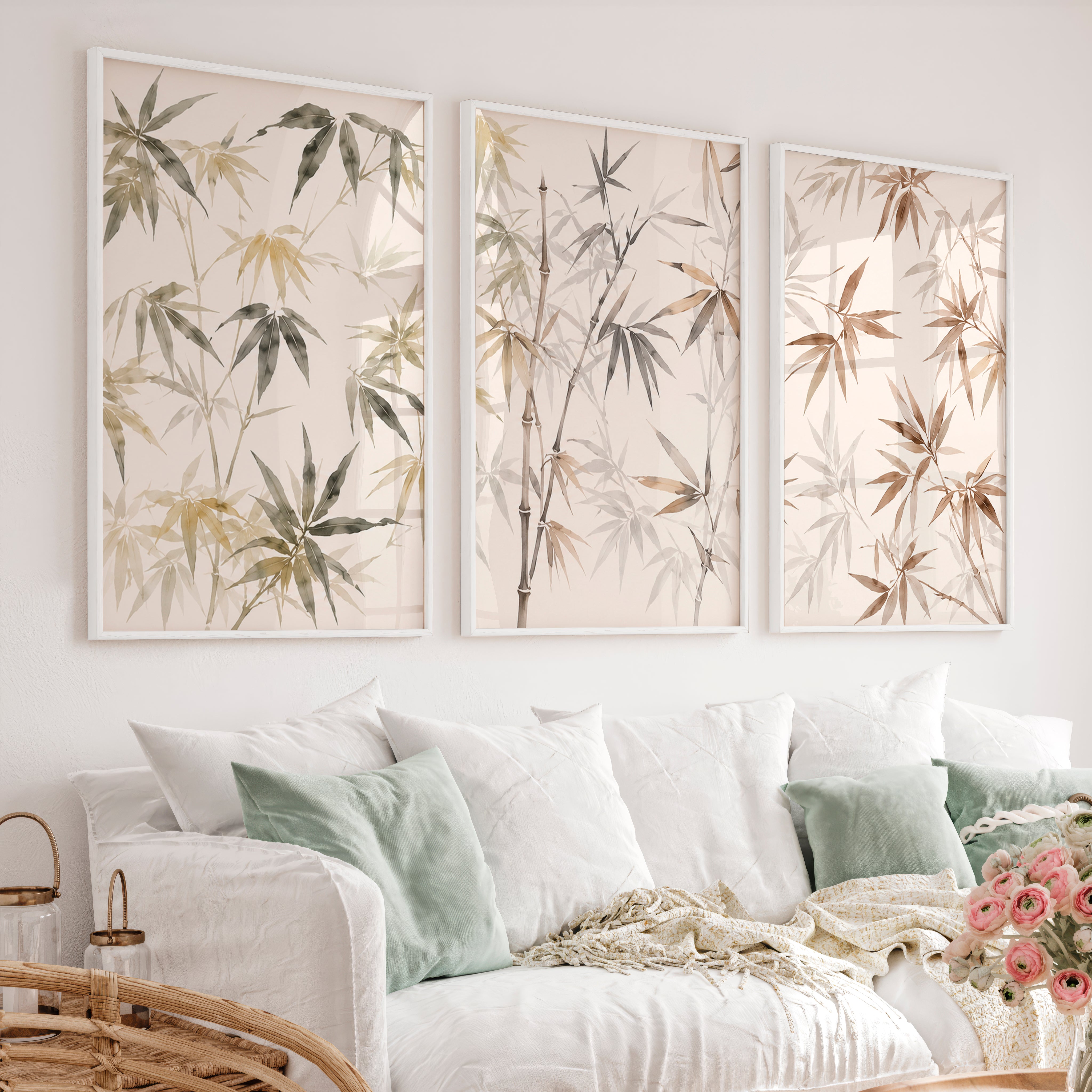Layered Bamboo japandi wall art - White Framed Poster No Border - Artworksets