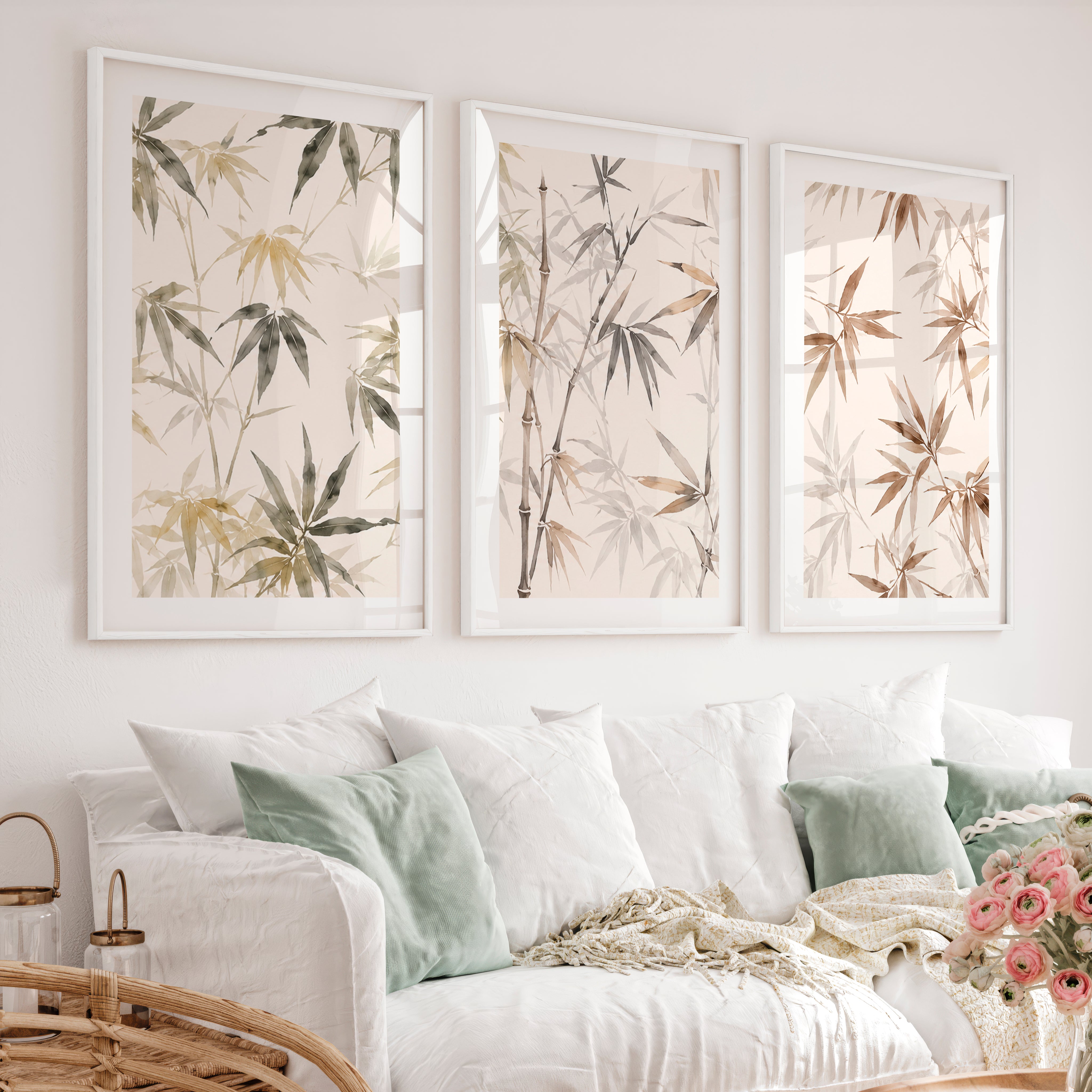 Layered Bamboo japandi wall art - White Framed Poster with White Border - Artworksets