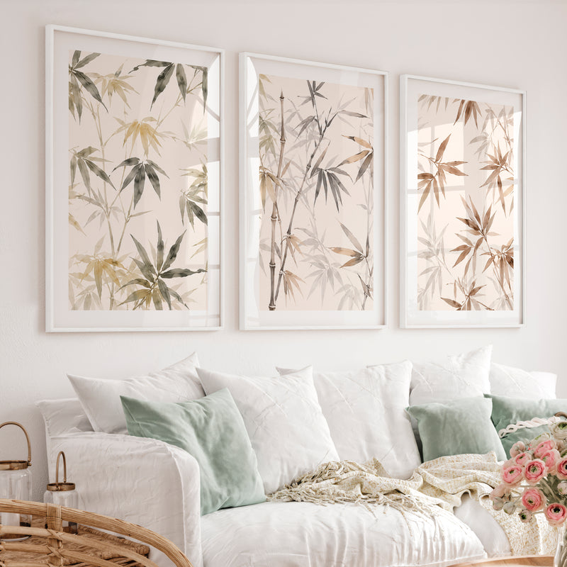 Layered Bamboo japandi wall art - White Framed Poster with White Border - Artworksets
