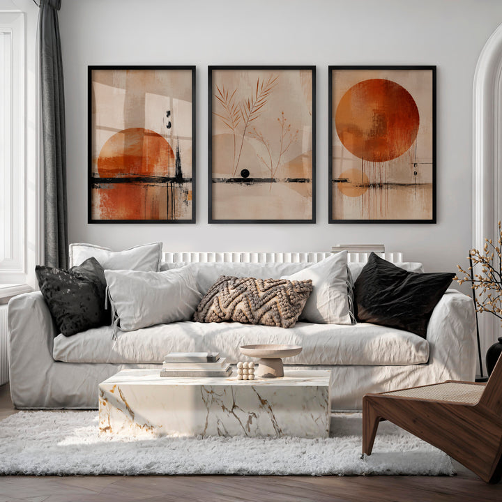 Ochre Horizon japandi wall art - Black Framed Poster No Border - Artworksets