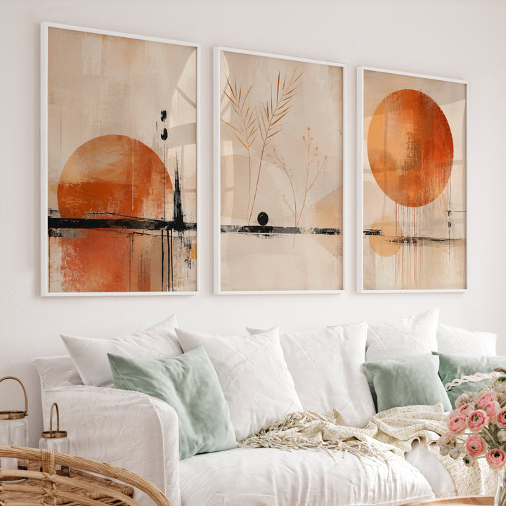 Ochre Horizon japandi wall art - White Framed Poster No Border - Artworksets
