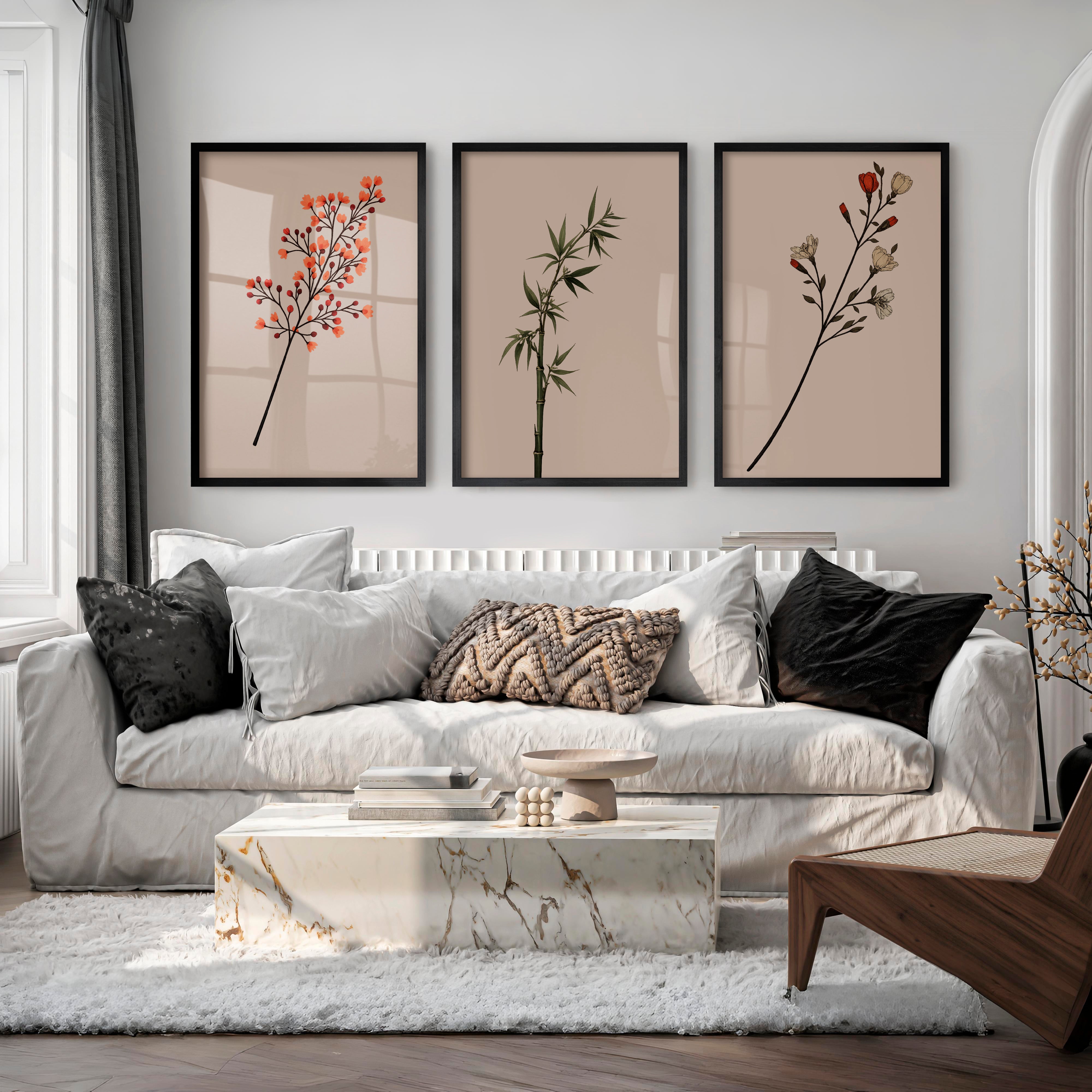 Botanical Stem Collection for Japandi Wall - Black Framed Poster No Border - Artworksets