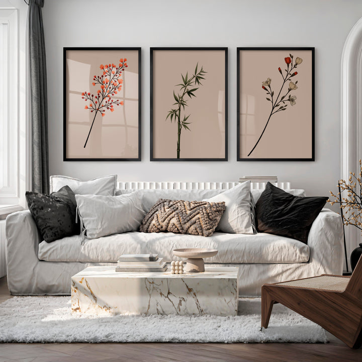 Botanical Stem Collection for Japandi Wall - Black Framed Poster No Border - Artworksets